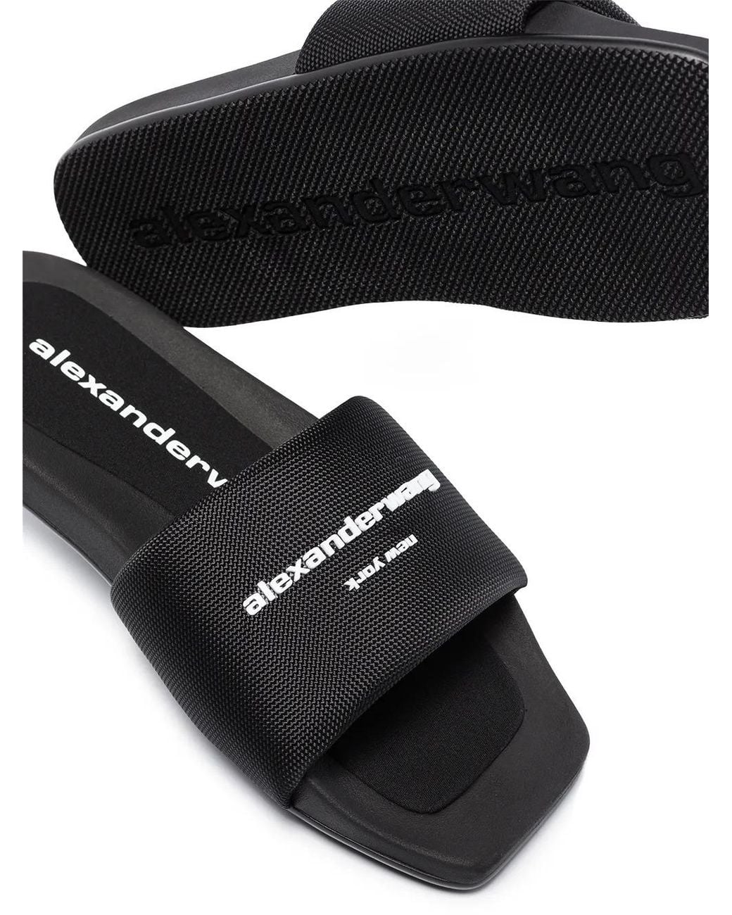 T By Alexander Wang Black Logo-Print Flat Slides, Brand Size 40 for men