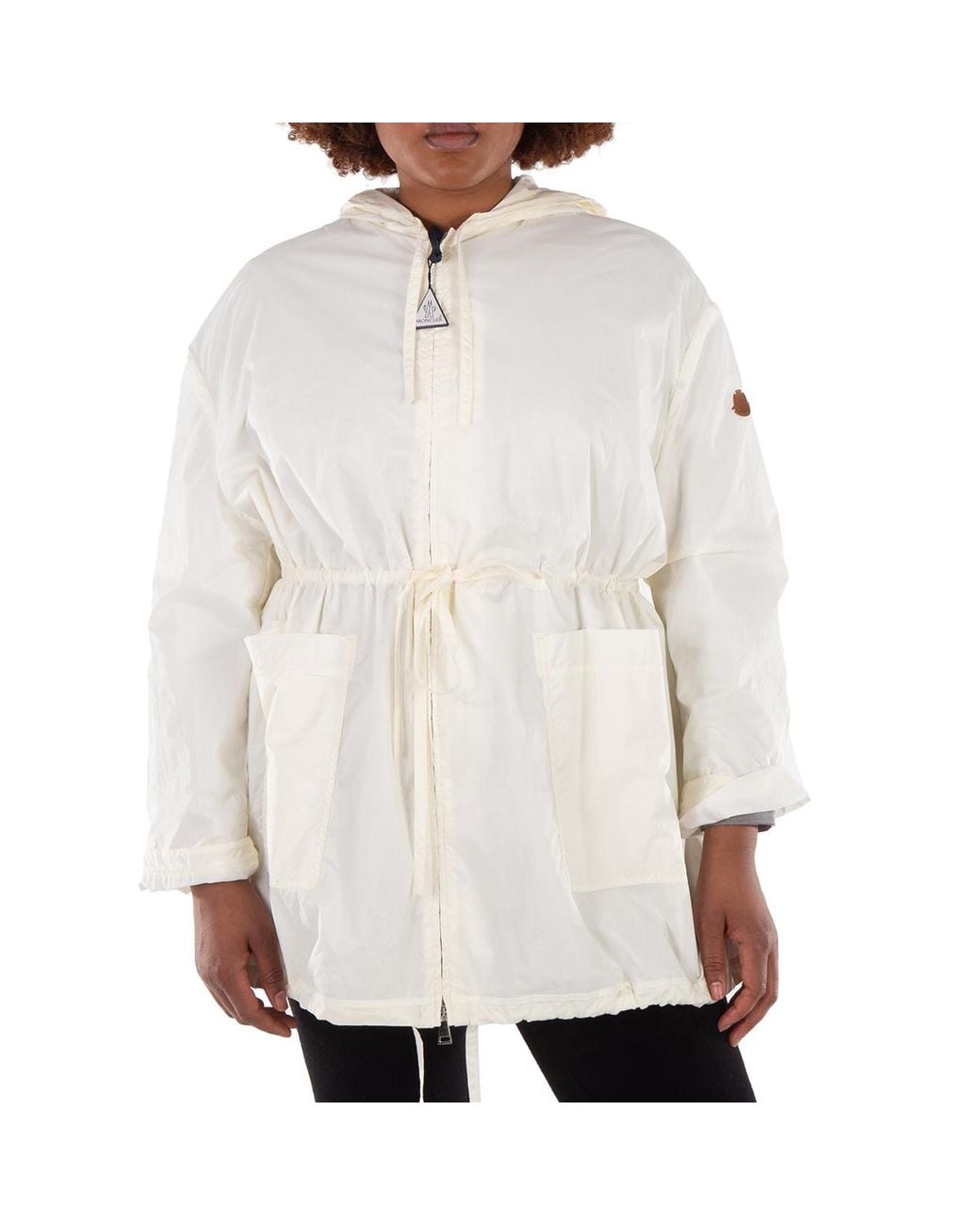 Moncler White Hooded Logo-Patch Rain Jacket, Brand Size 1 for men