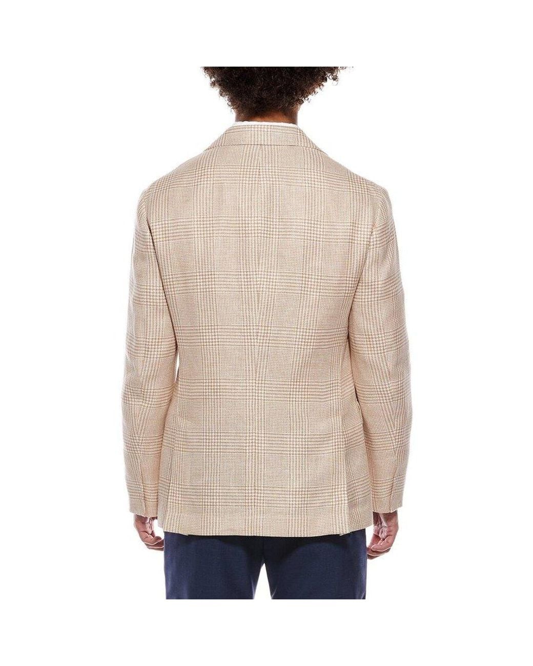 Brunello Cucinelli Natural Papaya Linen Wool Check Blazer, Brand Size 50 (Us for men