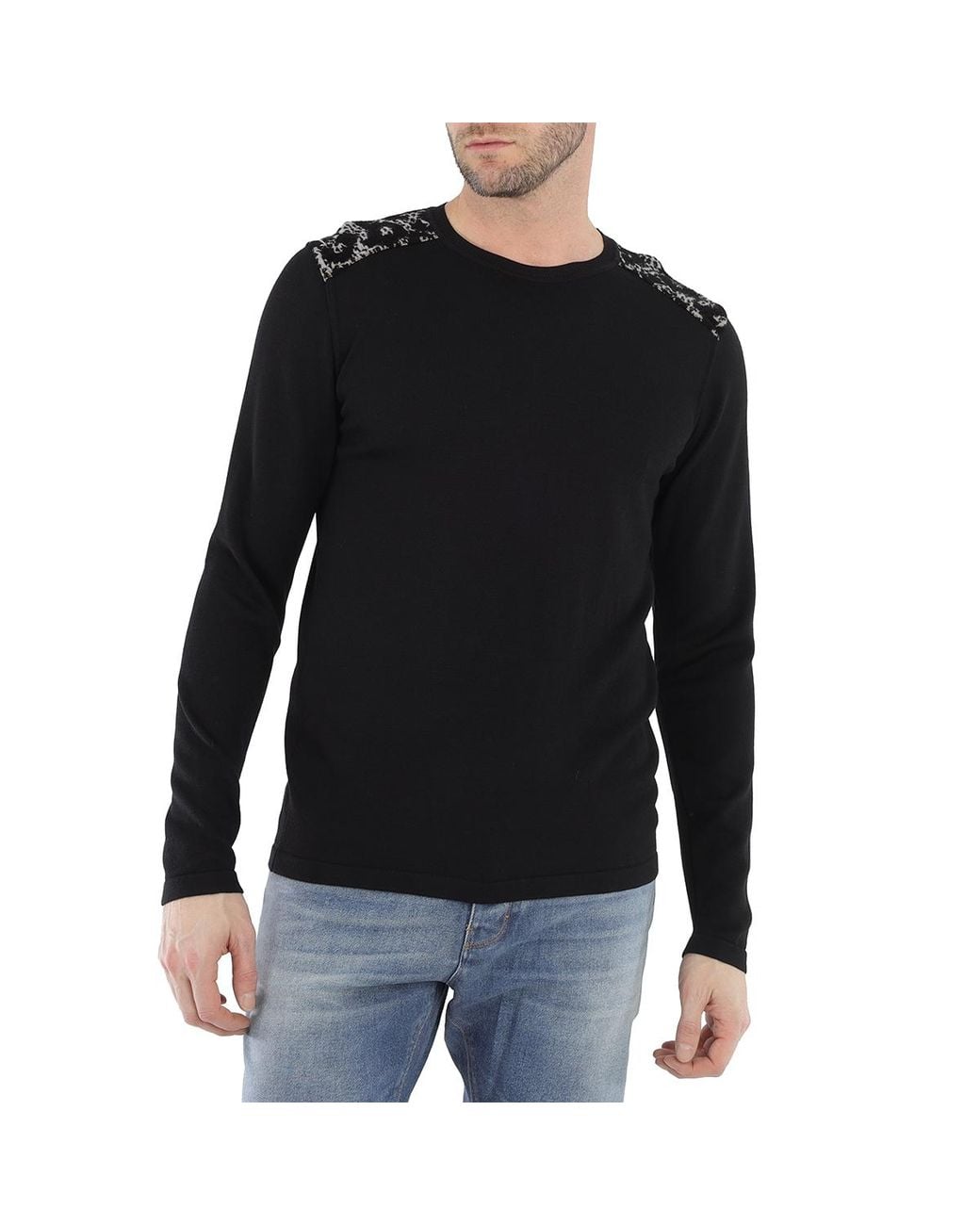 Roberto Cavalli Black Animal Print Panel Sweater for men