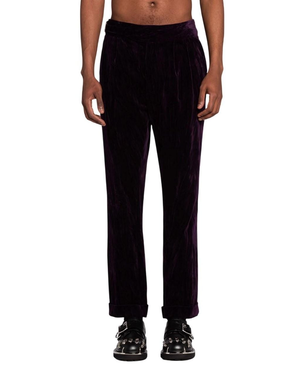 Roberto Cavalli Blue Pleated Velvet-Effect Cotton Trousers, Brand Size 48 Us for men