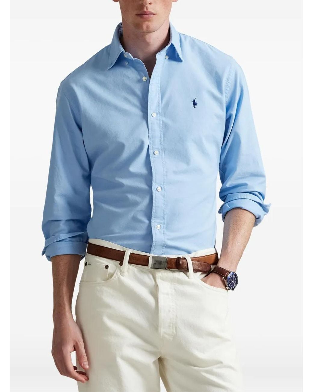 Polo Ralph Lauren Blue Garment-Dyed Oxford Shirt for men