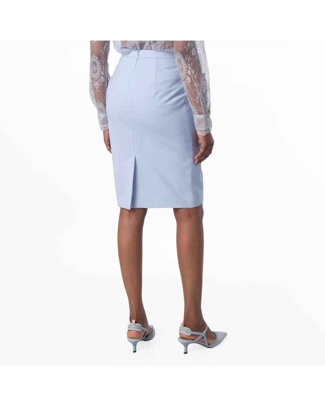 Burberry Blue Pale Wool Canvas Step-Through Pencil Skirt, Brand Size 6 (Us