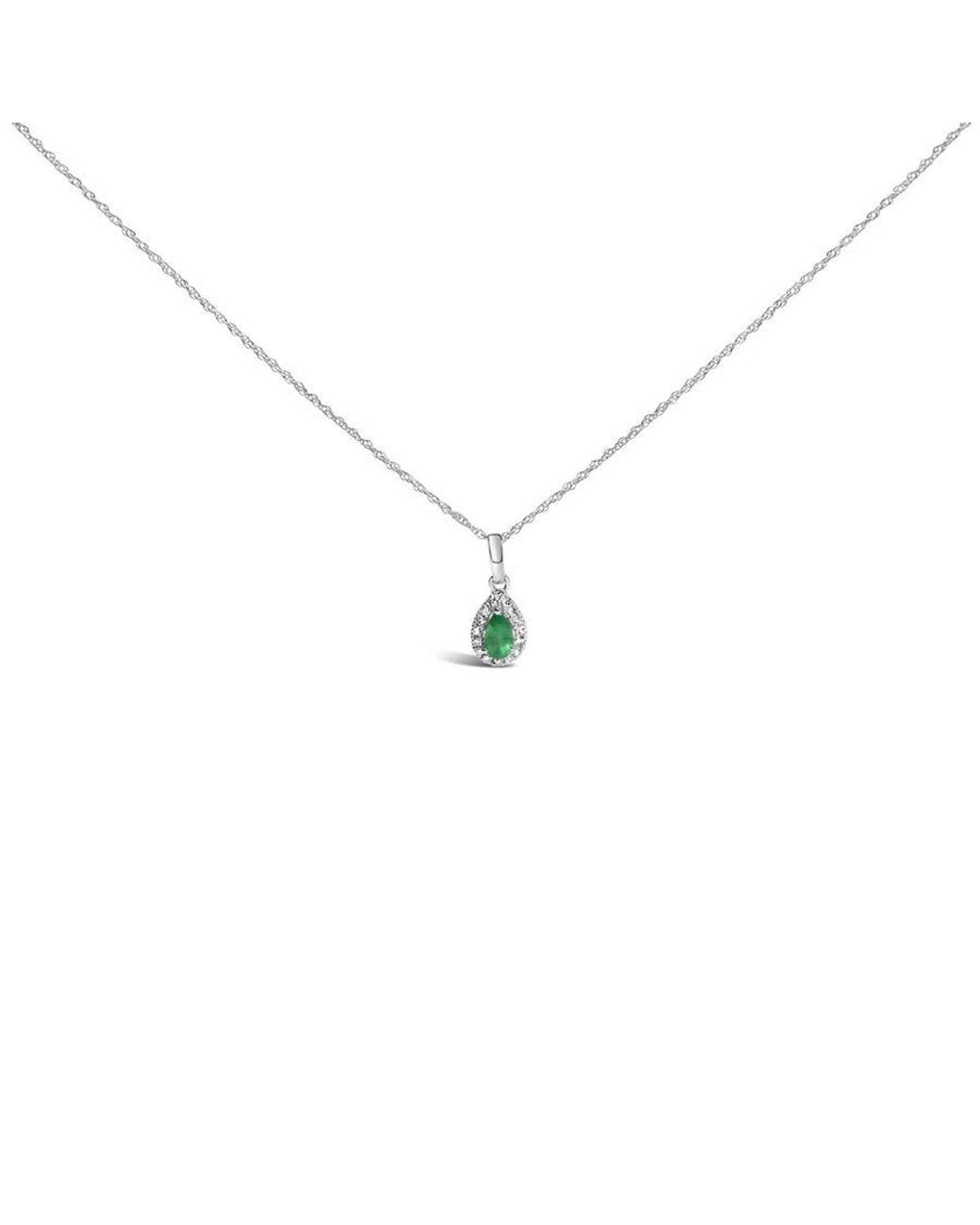 Haus of Brilliance Metallic 10K 5X3Mm Emerald And Diamond Accent Halo Pear Shape Pendant Necklace for men