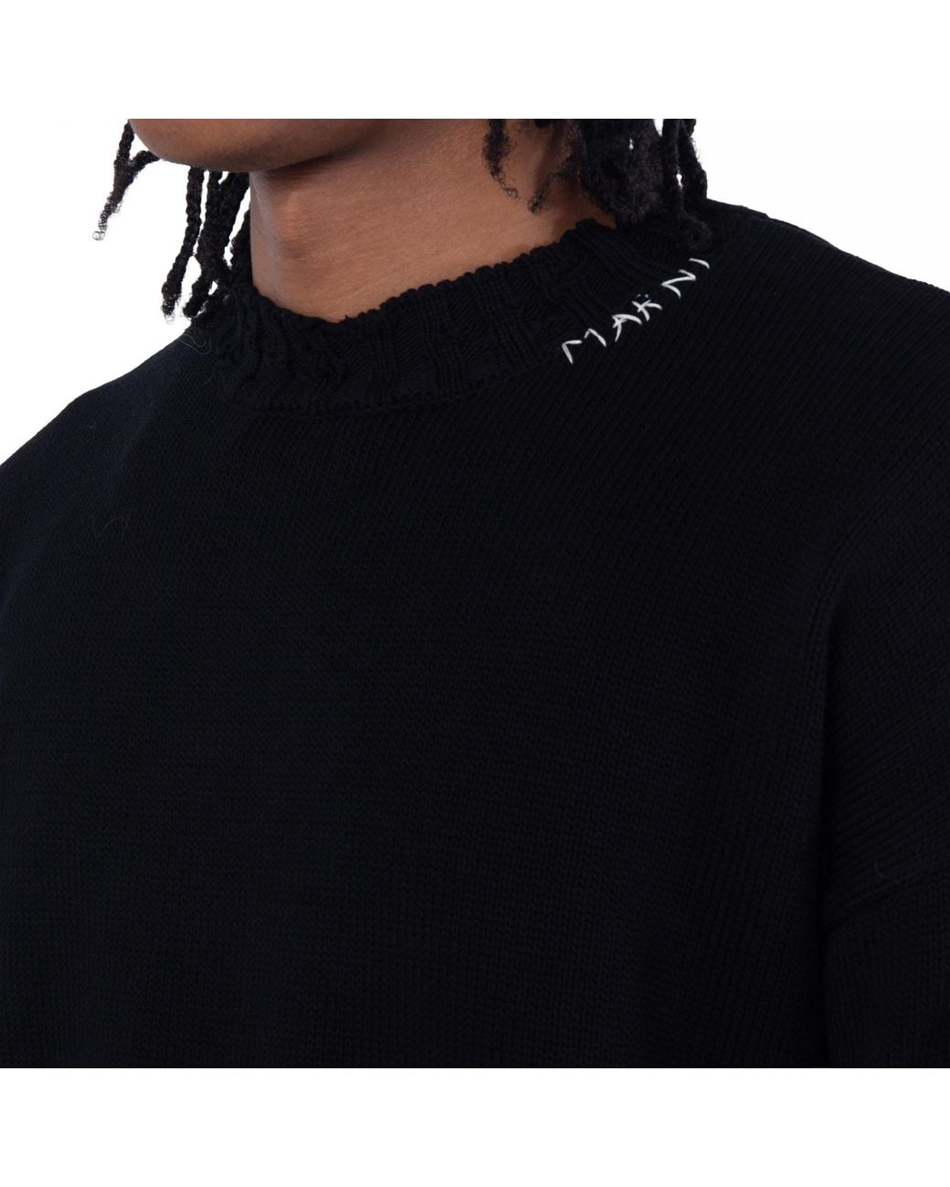 Marni Black Destroyed Effect Twisted Crewneck Sweater for men