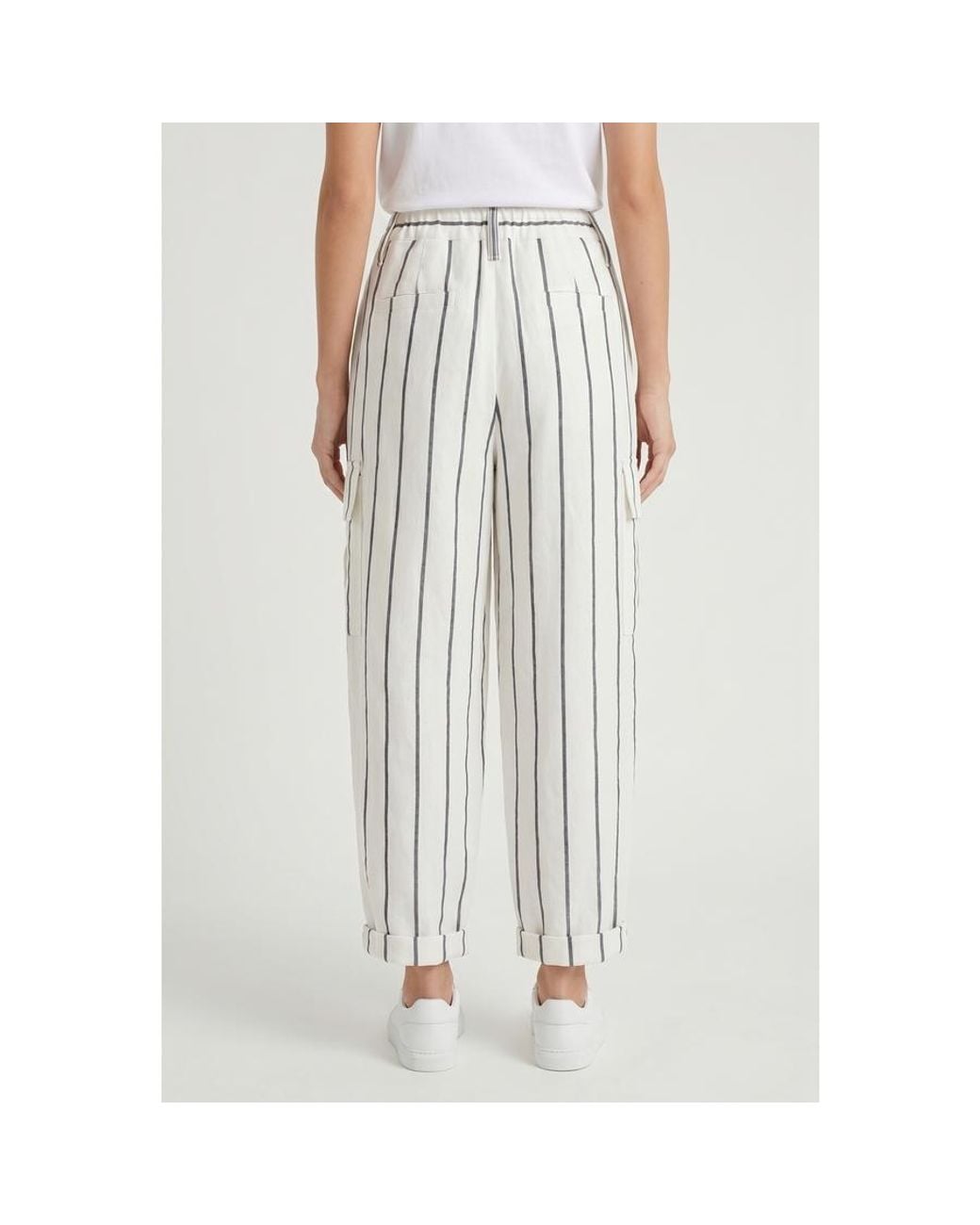 Brunello Cucinelli White Striped Linen Trousers, Brand Size 40 (Us for men