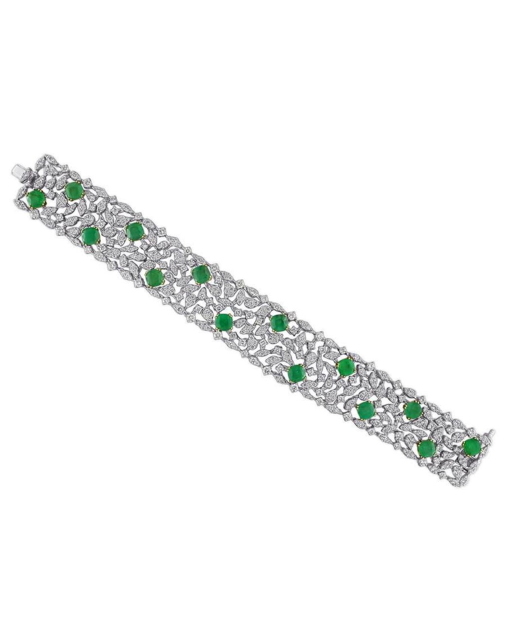 Created Forever Green 9 4/5Ct Tgw Emerald And 11 1/7Ct Tw Lab-Grown Diamond Wide Bracelet for men