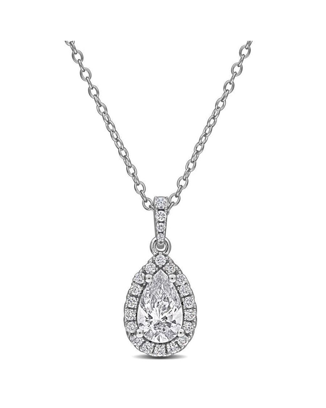 Created Forever Metallic 1Ct Tgw Pear-Shaped And Round-Cut Lab Grown Diamond Halo Pendant With Chain for men