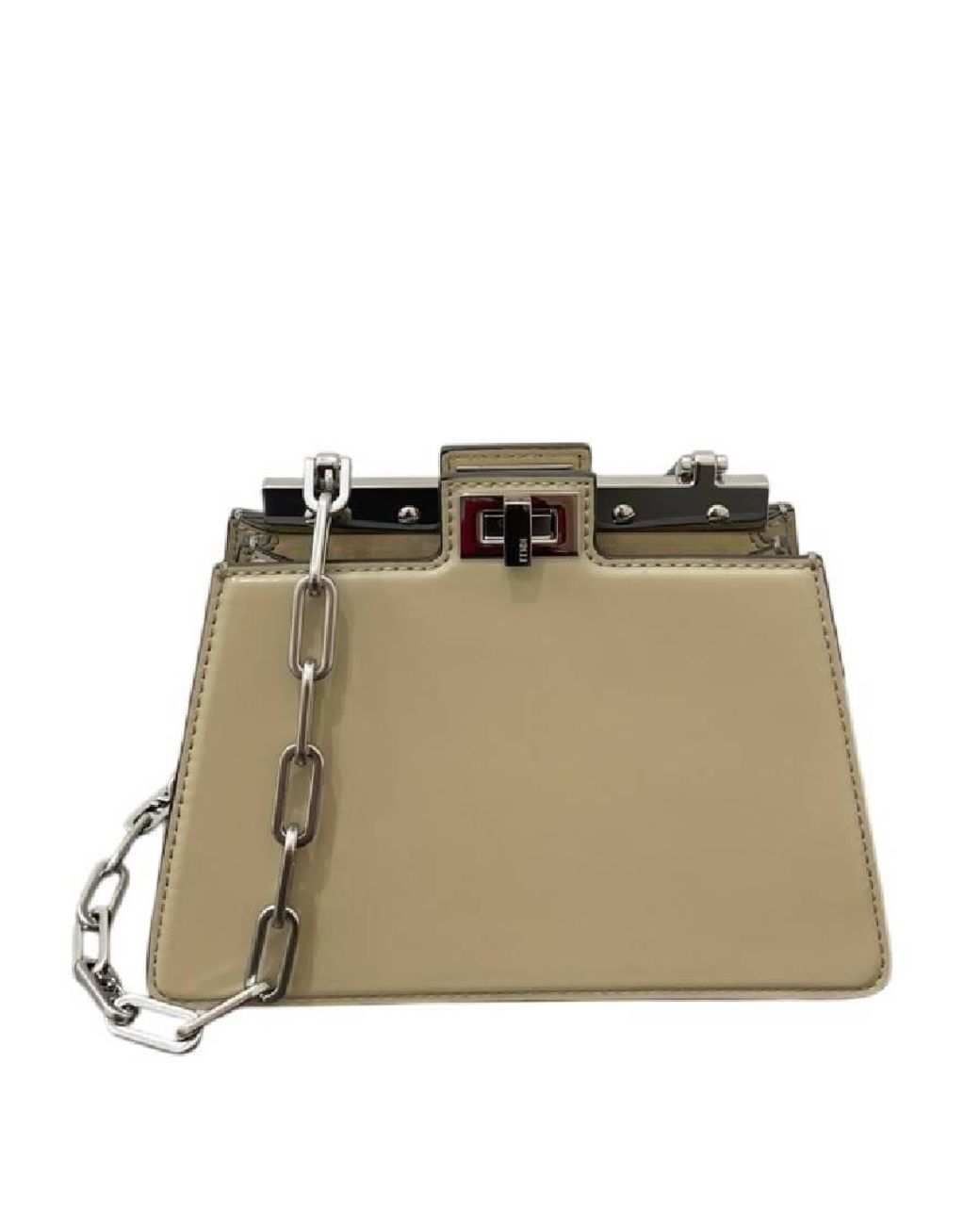 Fendi Natural Peekaboo Chain-Link Handle Bag