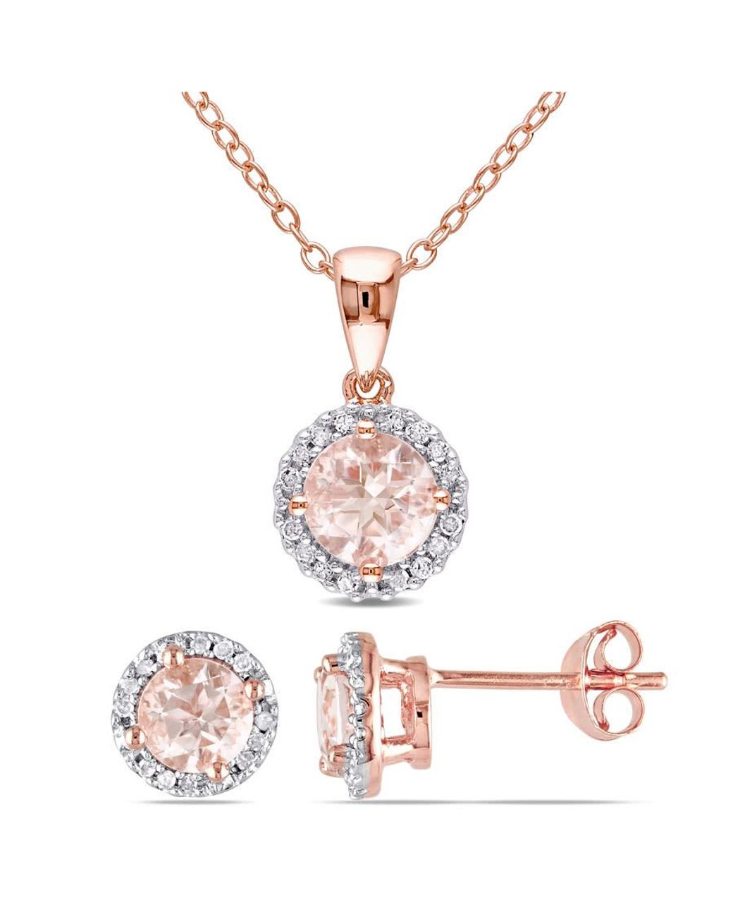 Amour White 2-Pc Set Of Morganite And 1/6 Ct Tw Diamond Halo Stud Earrings And Necklace for men