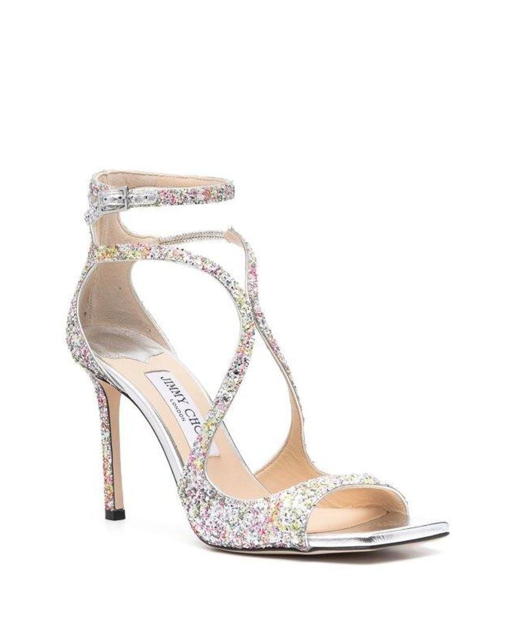 Jimmy Choo Metallic Azia 95 Coarse Glitter Sandals, Brand Size 35 Us