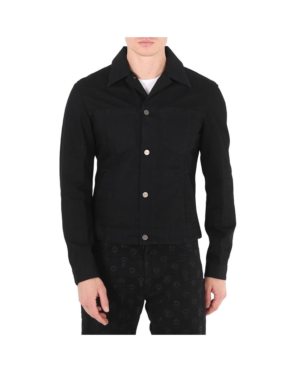 Roberto Cavalli Black Lucky Symbol Embroidered Cotton Denim Jacket, Brand Size 54 (Us for men