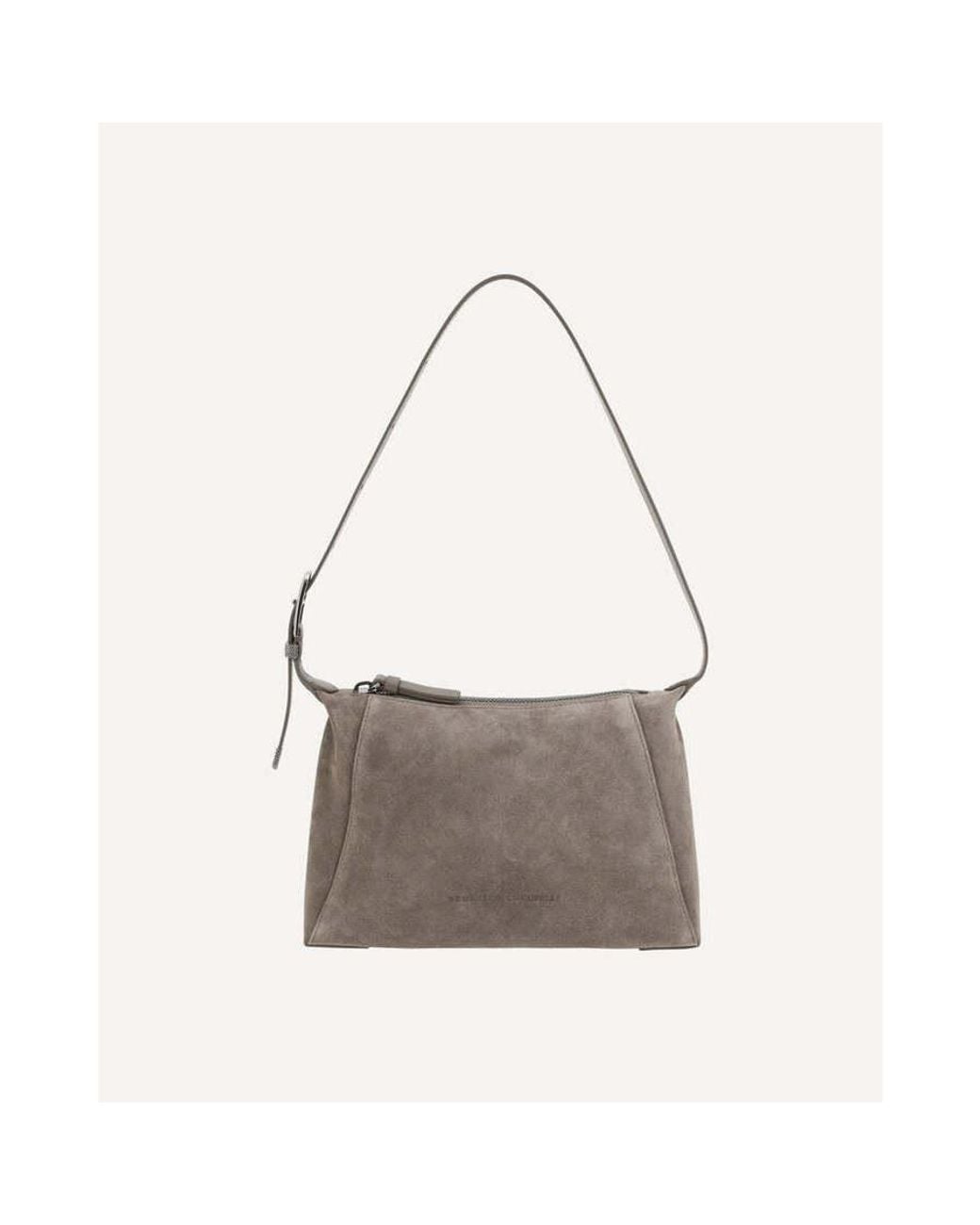 Brunello Cucinelli Gray Taiga Suede Shoulder Bag