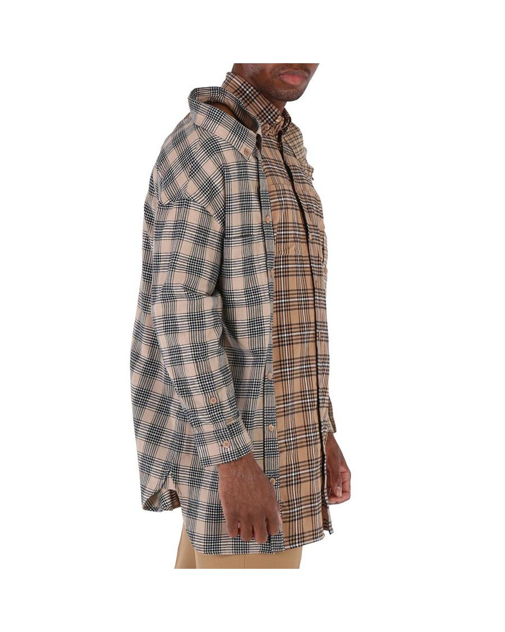 Burberry Camel Check Cotton Flannel Reconstructed Shirt in Brown for Men Lyst