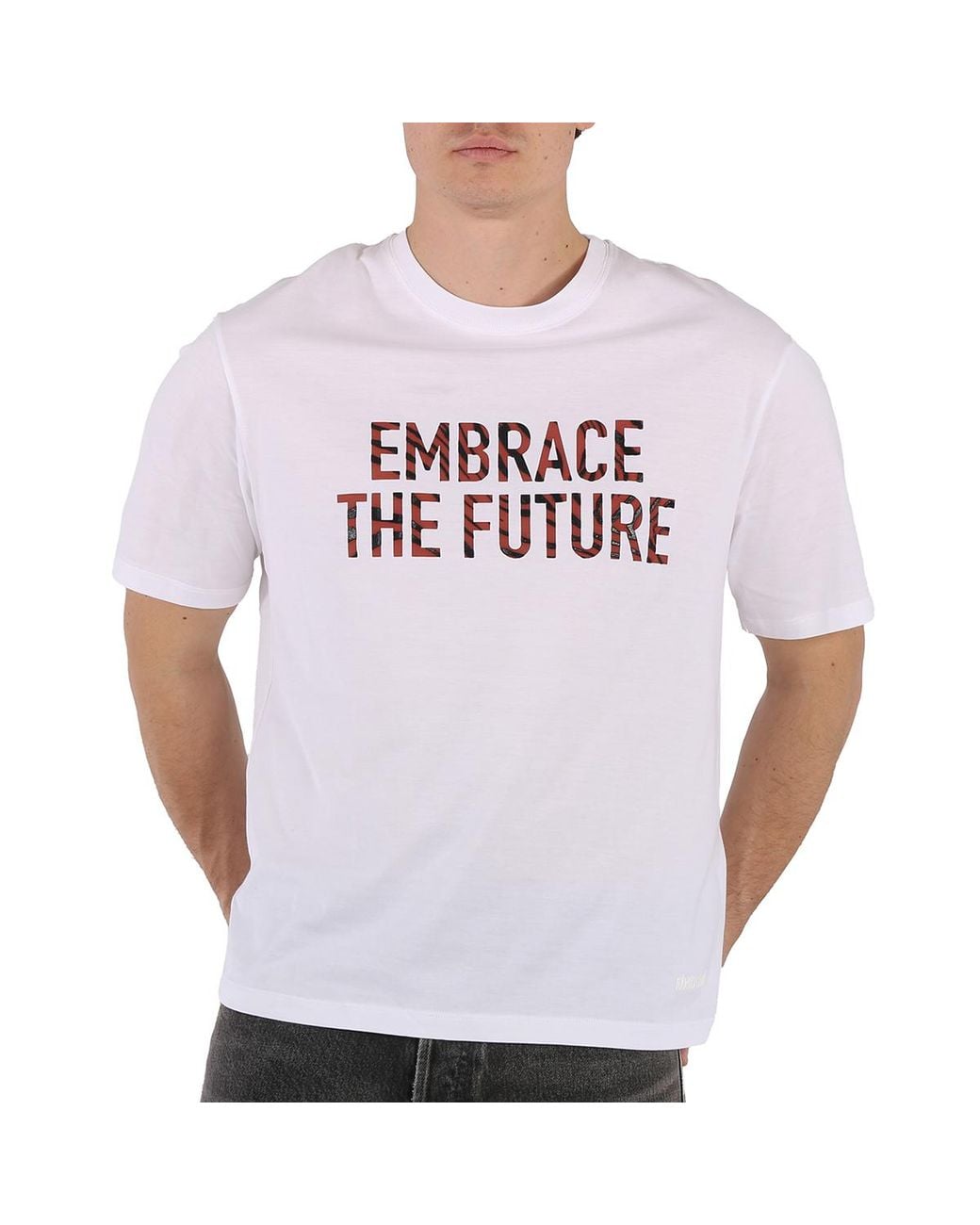 Roberto Cavalli White Slogan-Print Cotton T-Shirt for men