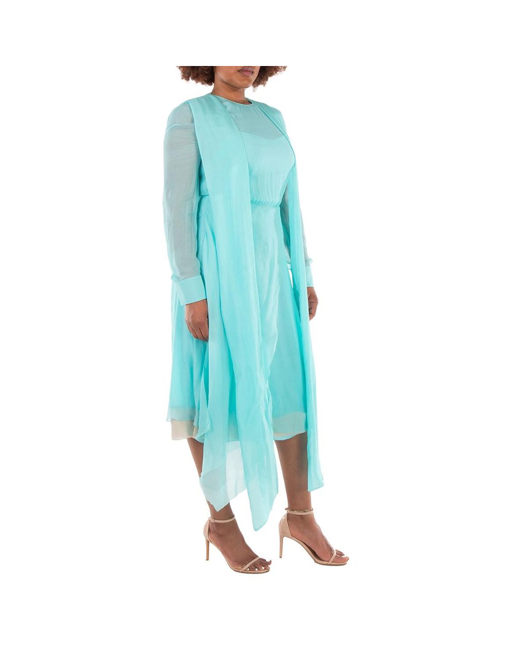 Fendi Blue Foulard Collar Midi Chiffon Dress, Brand Size 42 Us