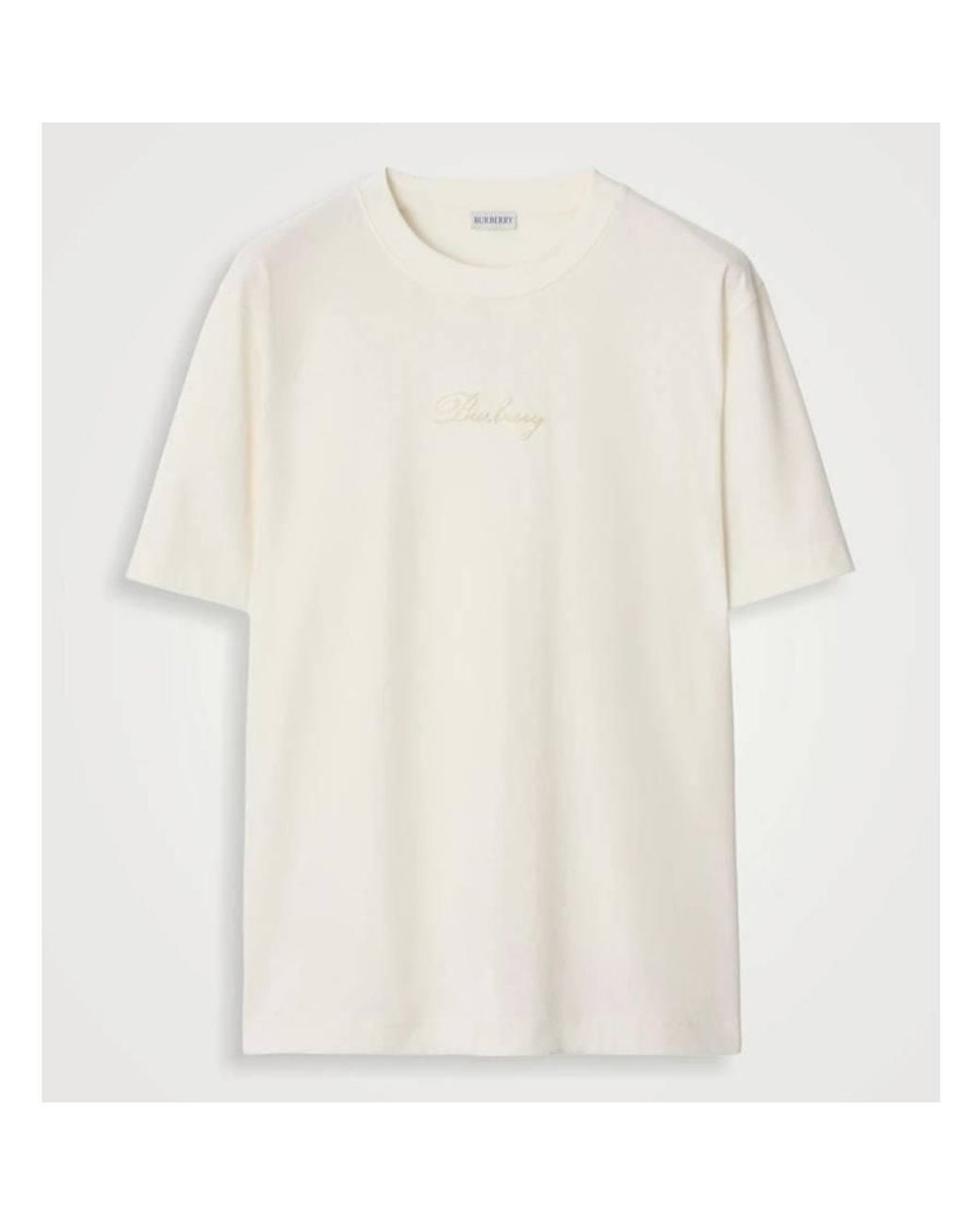Burberry White Check Cursive Logo Cotton T-Shirt for men