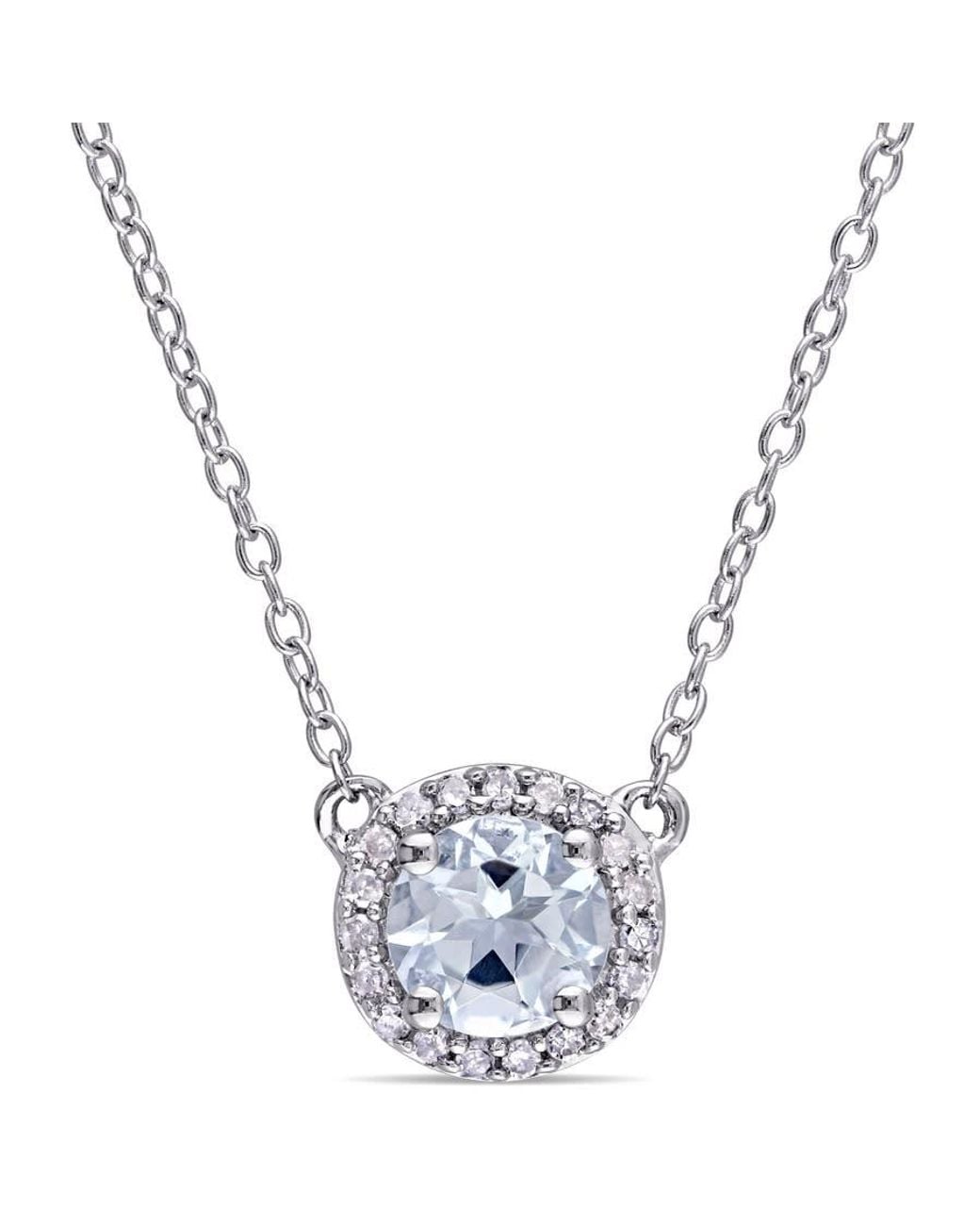 Amour Metallic 1/10 Ct Tw Diamond And Aquamarine Halo Necklace for men