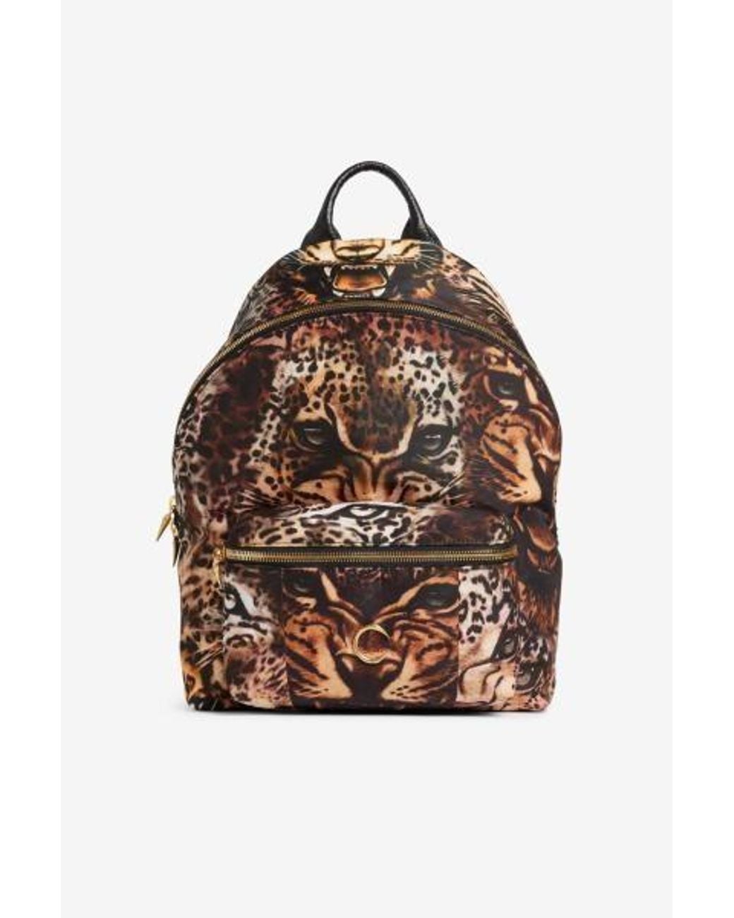 Roberto Cavalli Brown Roaring Panther Print Backpack for men