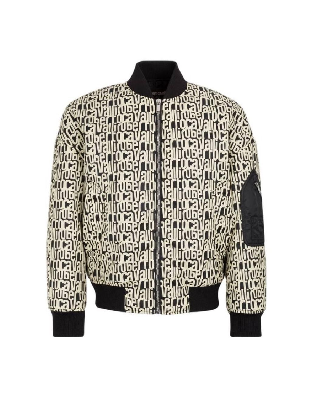 Roberto Cavalli Black All-Over Logo Bomber Jacket, Brand Size 52 Us for men