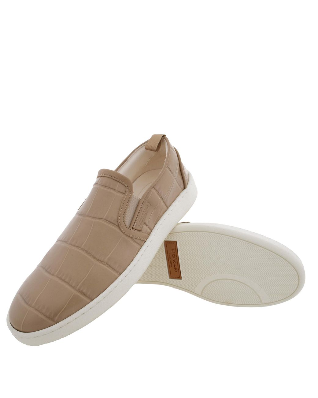 Ferragamo Brown Ferragamo Fedra Croc-Embossed Slip-On Sneakers, Size 7