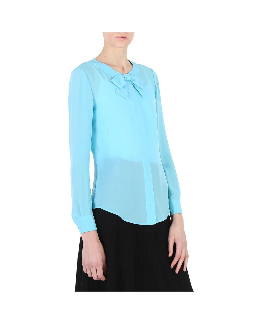 Moschino Blue Ladies Light Bow Detail Long-Sleeved Blouse
