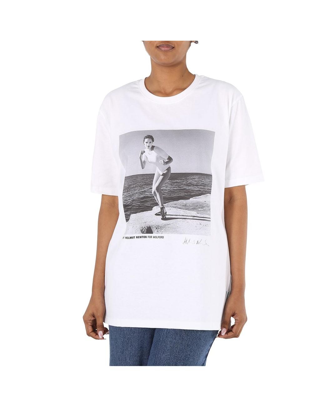 Wolford White Ladies Short-Sleeve Newton Cotton T-Shirt