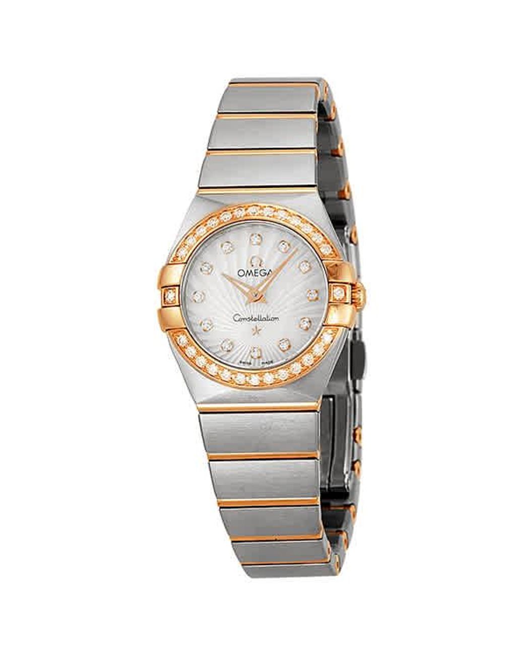 Pearl Diamond Dial Brushed Steel Ladies 