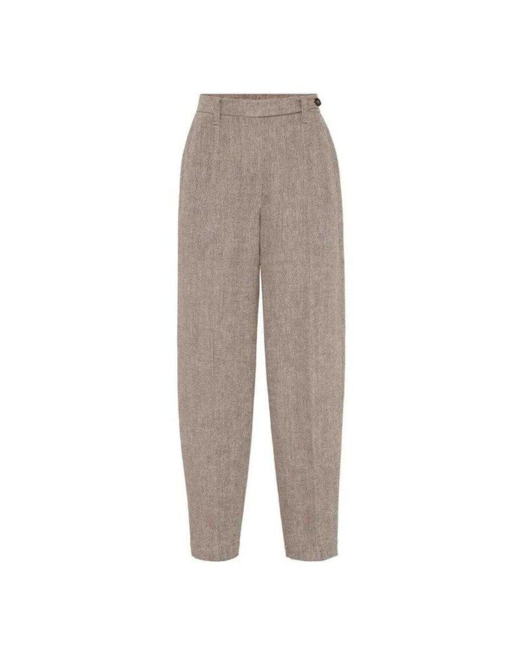 Brunello Cucinelli Gray Light Linen Tapered Trousers, Brand Size 42 (Us for men