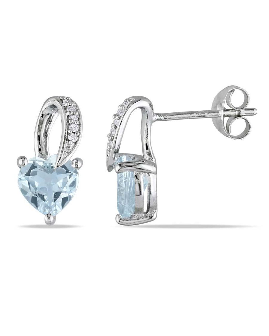 Amour Blue Heart Shaped Aquamarine And Diamond Swirl Earrings for men