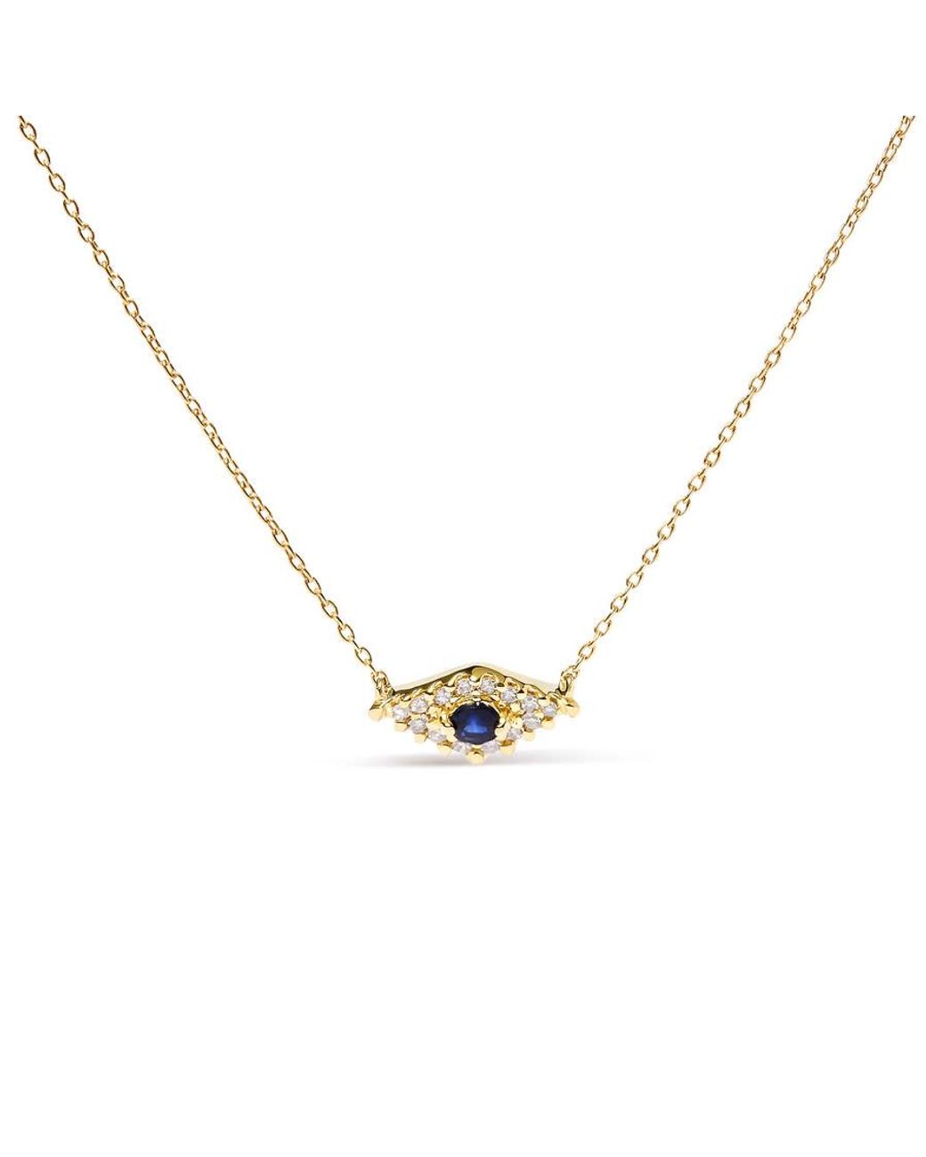 Haus of Brilliance Metallic 10K Sapphire And Diamond Accented Evil Eye 18" Inch Pendant Necklace (H-I Color, I1-I2 Clarity) for men