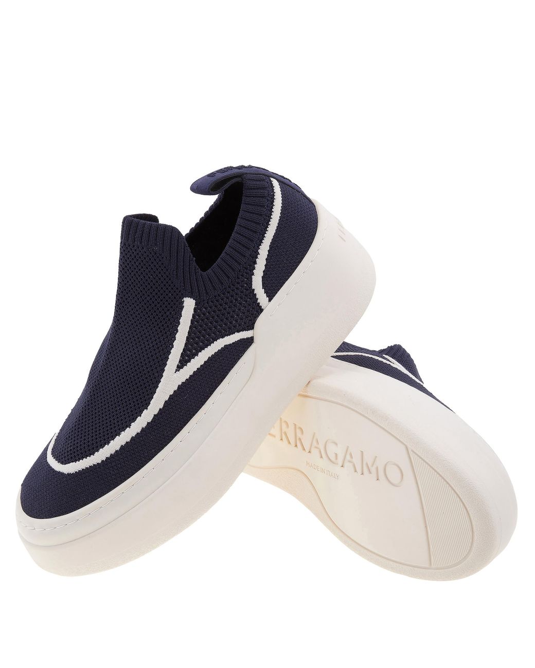 Ferragamo Blue Diana Technical Knit Slip-On Platform Sneakers for men