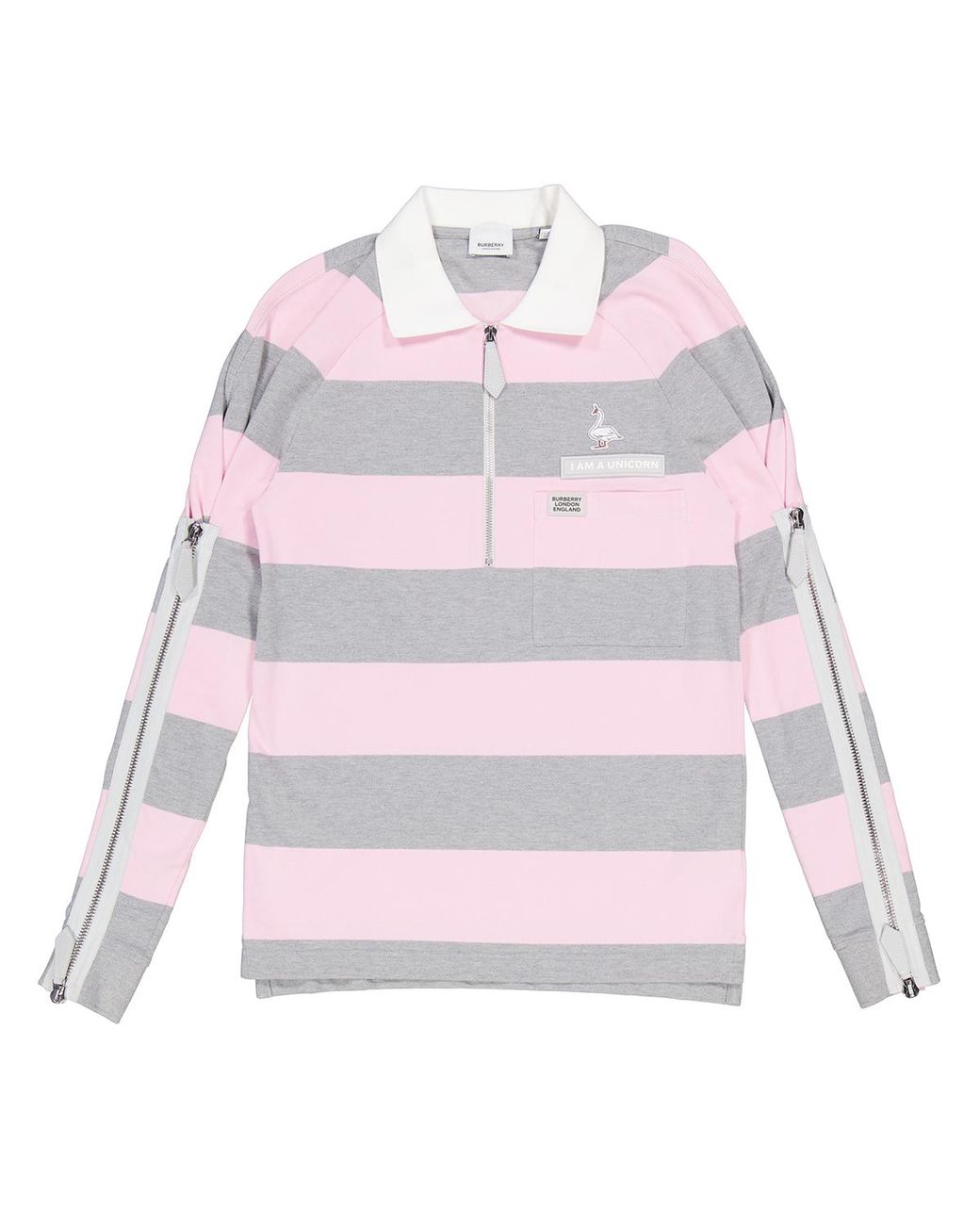 トップス Burberry Stripe Long Sleeves Burberry Long-Sleeved Zip Detail Striped Polo Shirt, Size Xx-Small