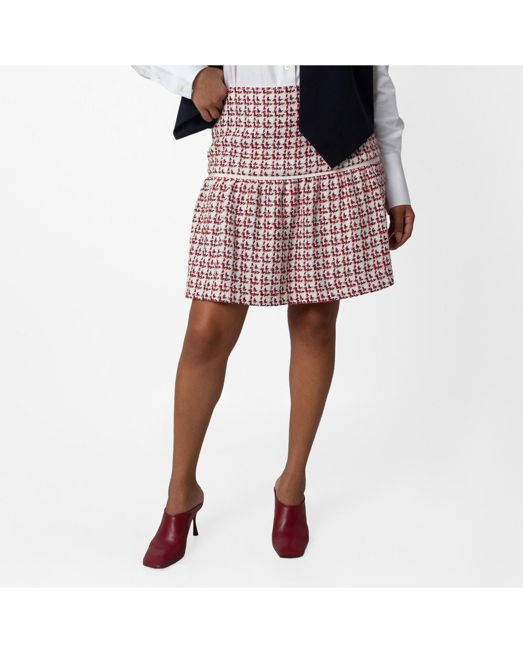 Ferragamo Red Ferragamo Patterned Cotton-Blend Flounce Skirt