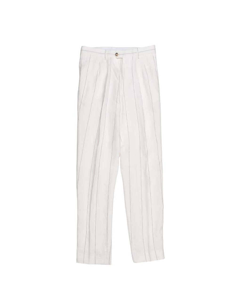Brunello Cucinelli White Off- Linen Striped Trousers, Brand Size 48 (Us for men