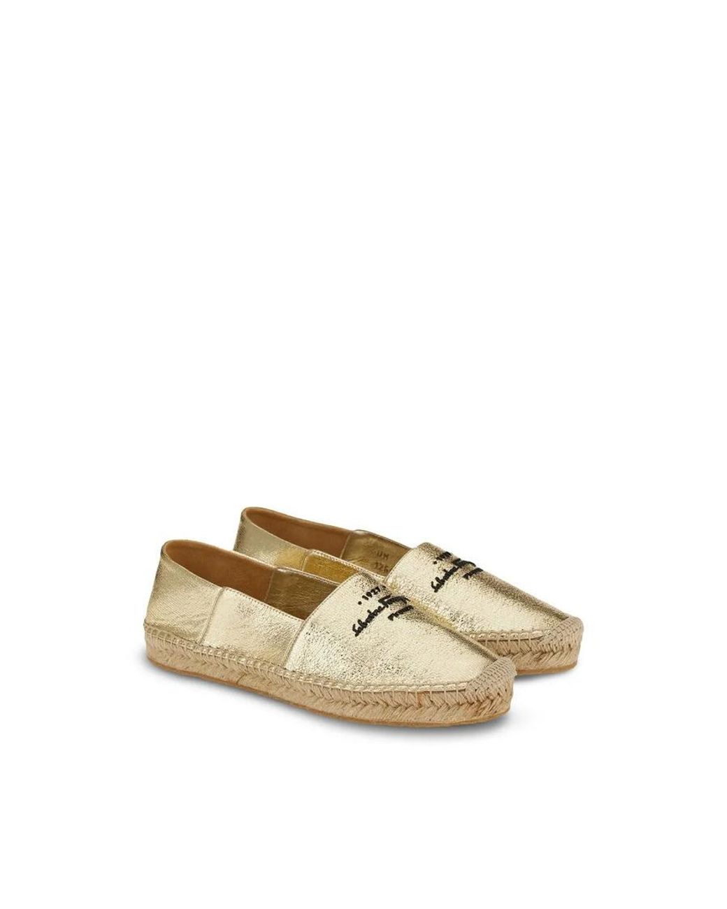 Ferragamo Natural Logo-Embroidered Metallic Espadrilles