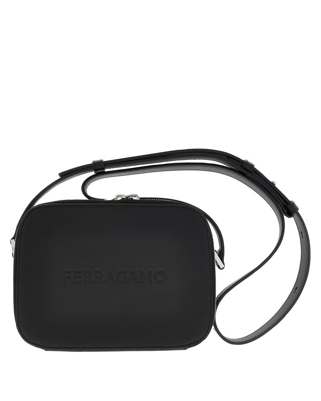 Ferragamo Black Logo Embroided Leather Camera Case for men