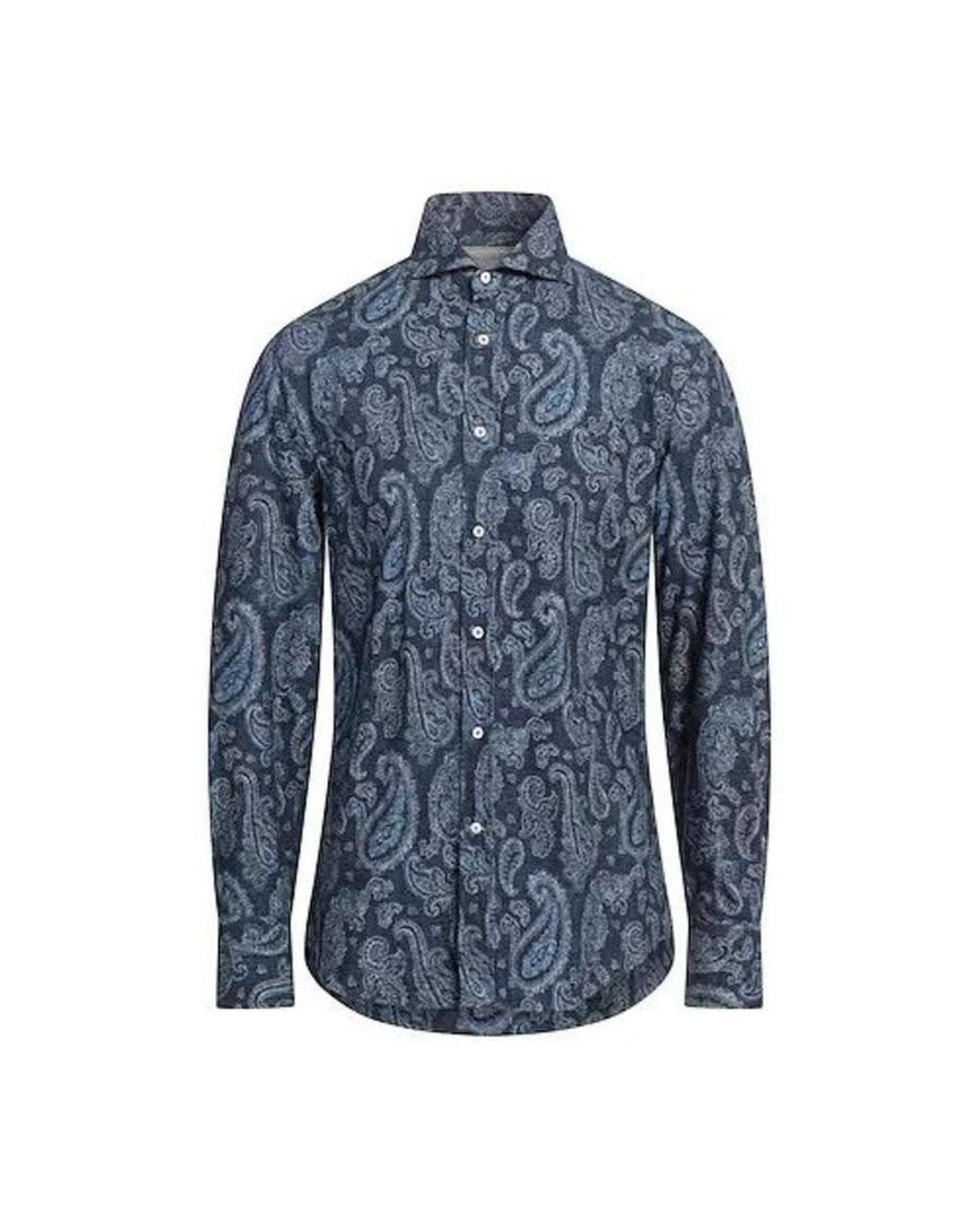 Brunello Cucinelli Blue Paisley Button-Up Shirt, Size Small for men