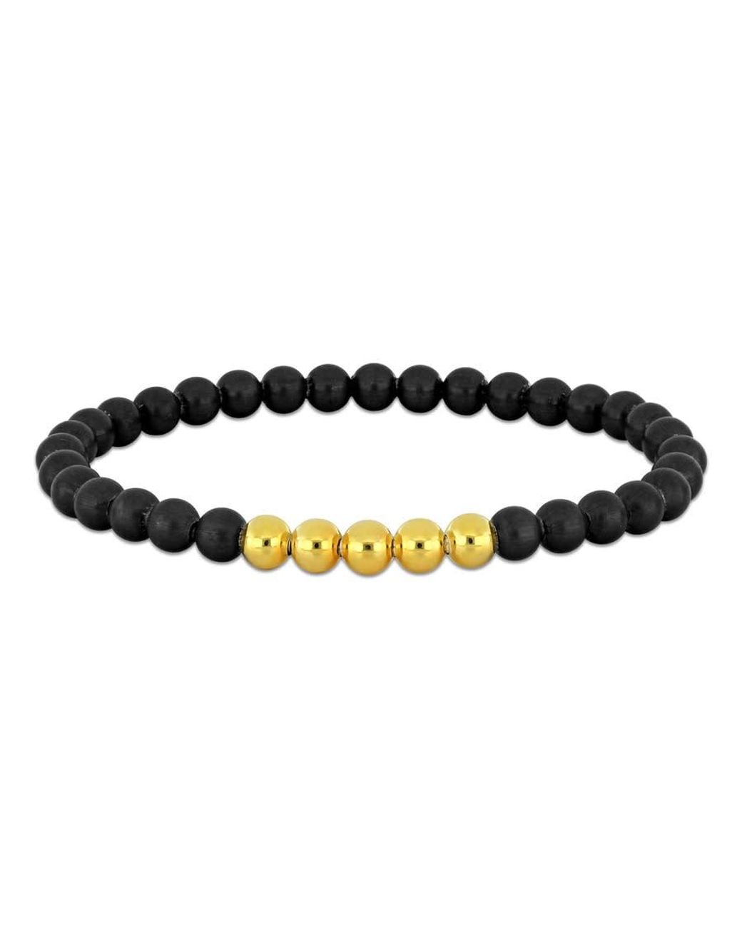 Amour Black 6Mm Titanium Spring Bead Elastic Plated Sterling Bracelet