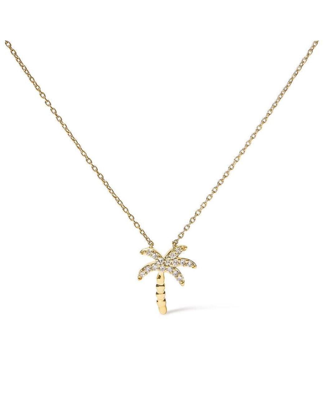 Haus of Brilliance Metallic 10K 1/10 Cttw Round Diamond Palm Tree 18" Inch Pendant Necklace (H-I Color, I1-I2 Clarity) for men