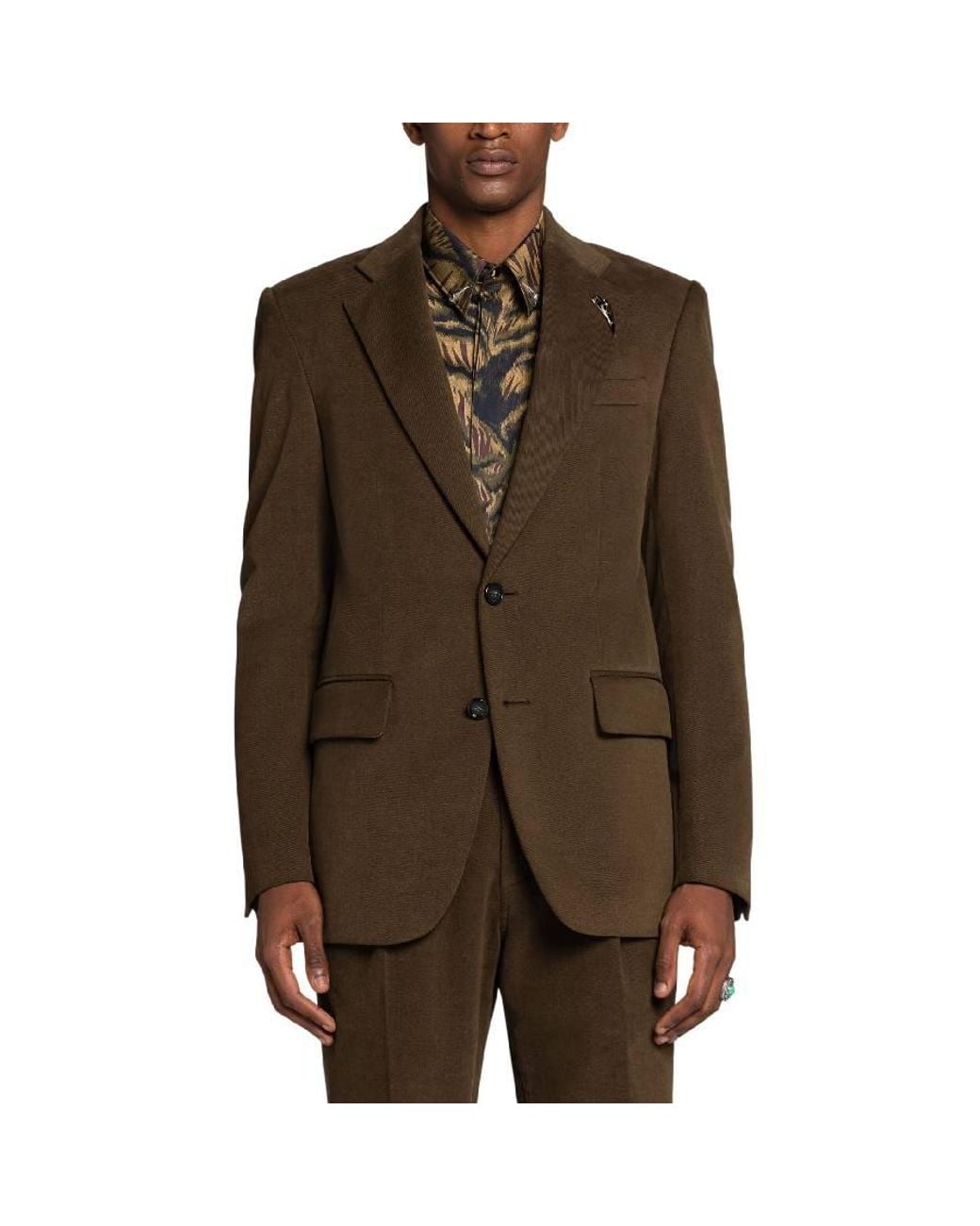 Roberto Cavalli Green Tiger Tooth Cotton Blazer Jacket, Brand Size 56 Us for men