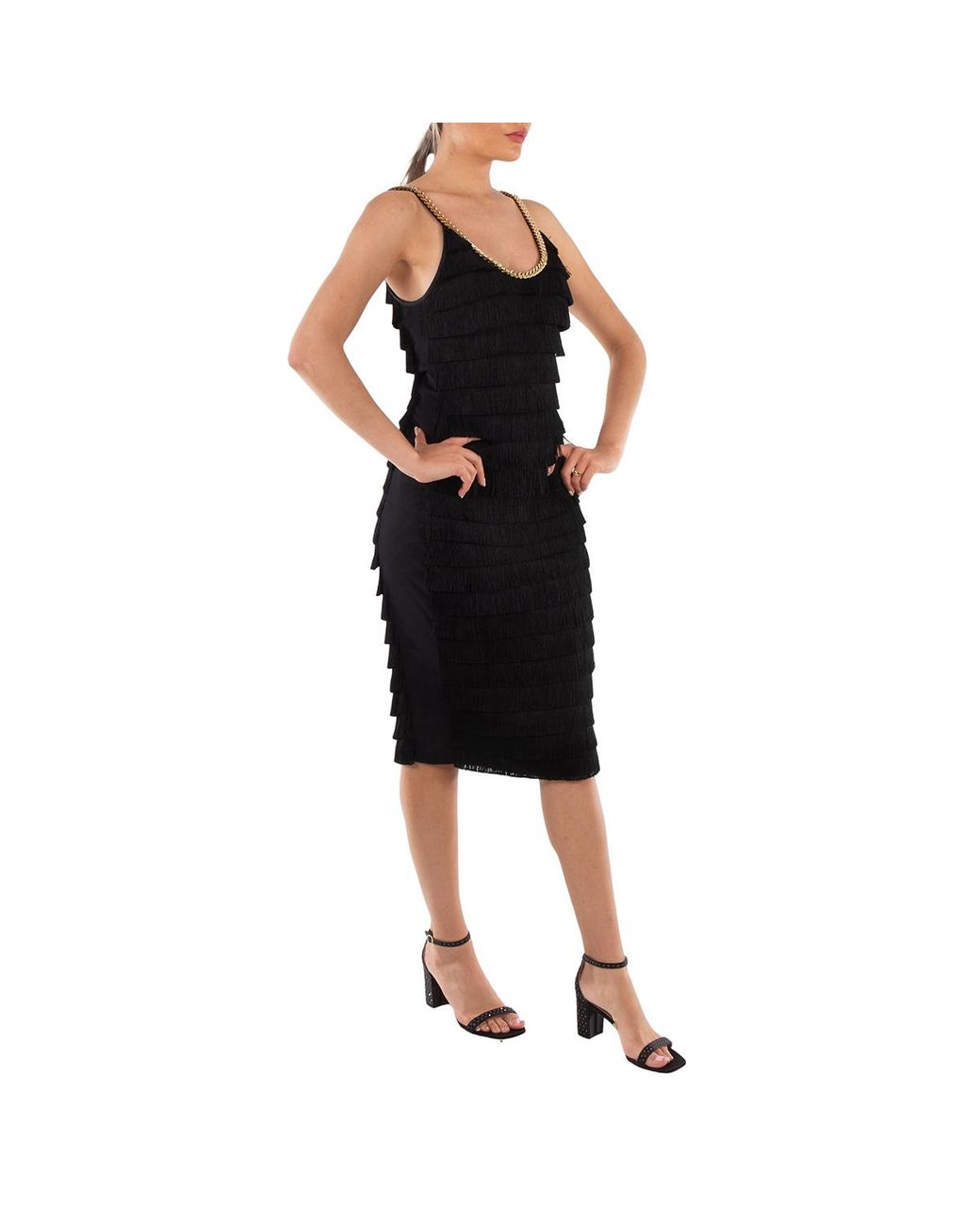 Burberry Black Melina Sleeveless Chain Trim Fringed Dress, Brand Size 6 (Us