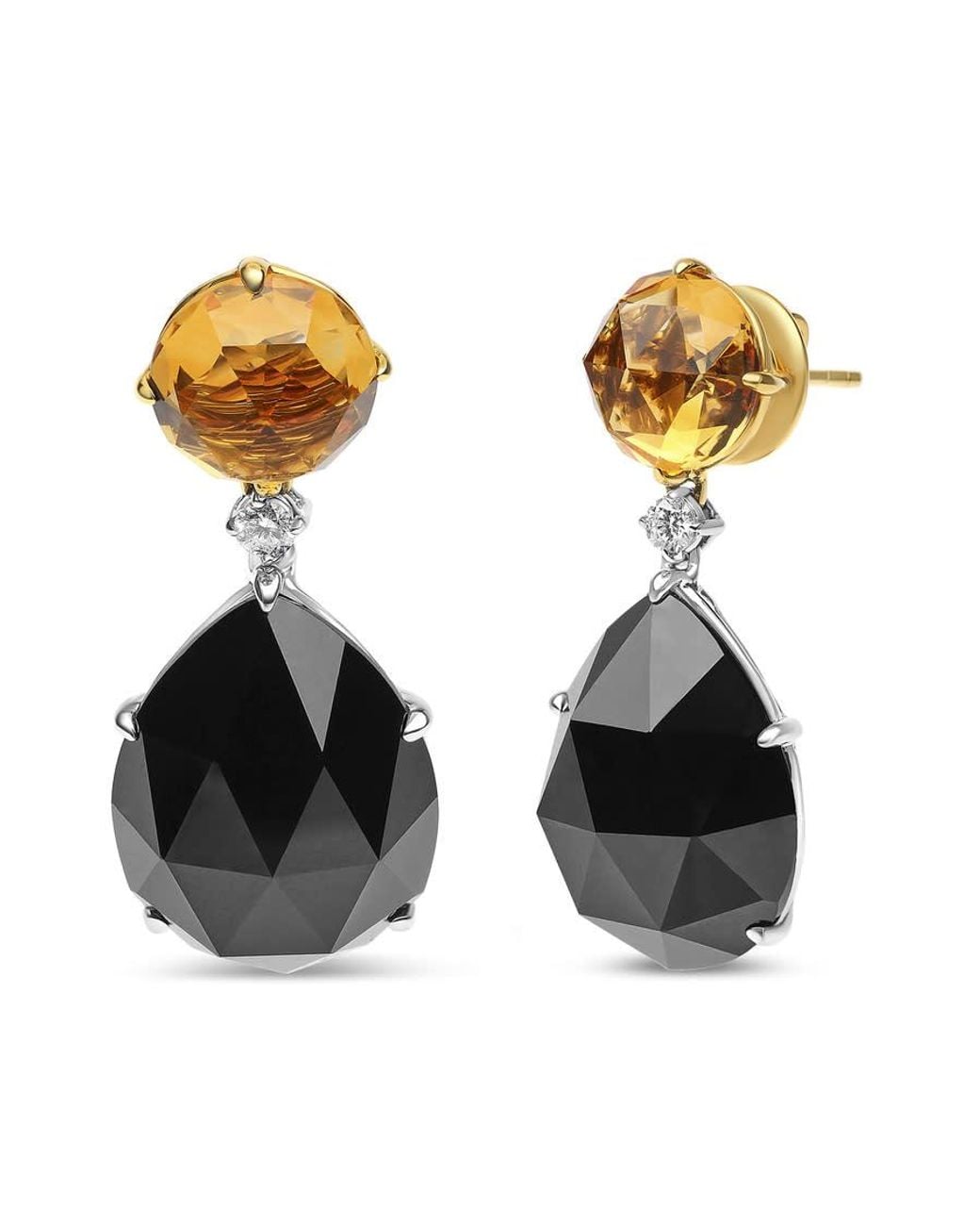 Haus of Brilliance Multicolor 18K And 1/5 Cttw Diamond With Round Citrine And 20X15Mm Pear Cut Onyx Gemstone Dangle Earring (G-H, Si1-Si2) for men