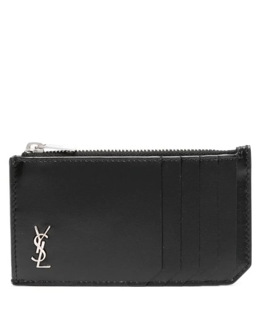 Saint Laurent Black Tiny Cassandre Leather Card Case for men