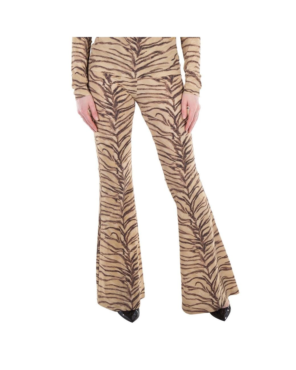 Stella McCartney Natural All-Over Motif High-Rise Flared Pants