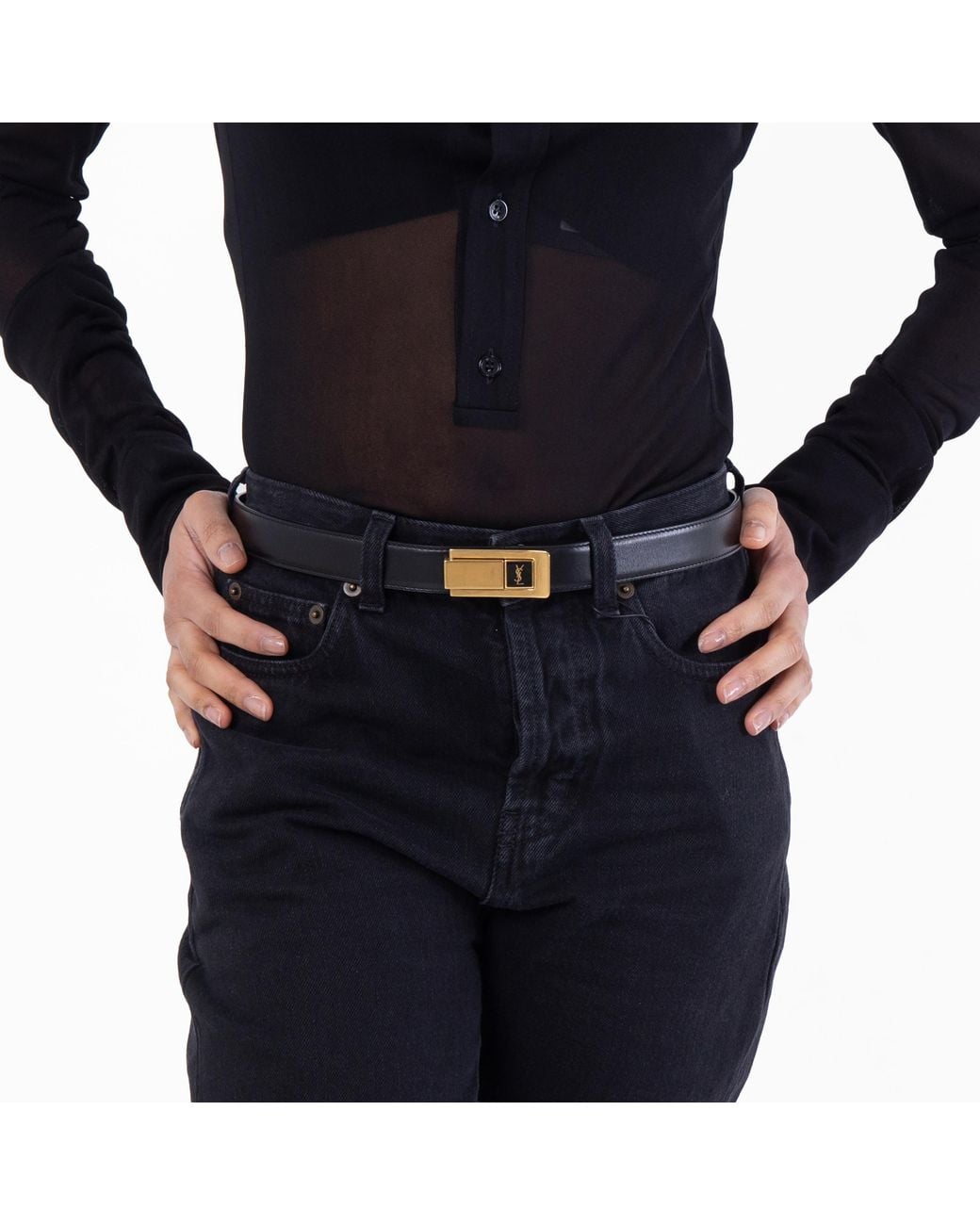Saint Laurent Black Charniere Buckle Belt for men
