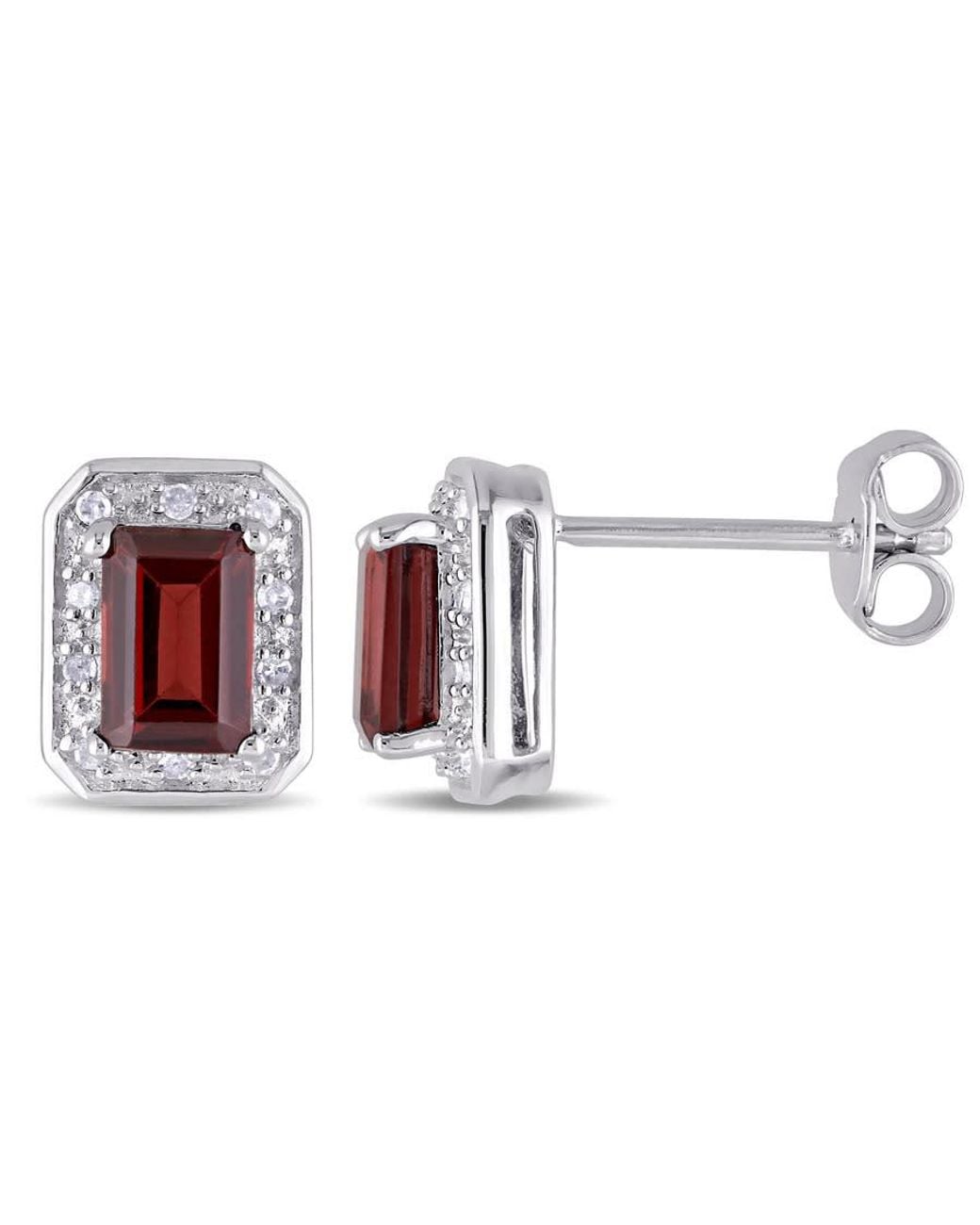 Amour White 1/10 Ct Tw Diamond And Garnet Halo Stud Earrings for men