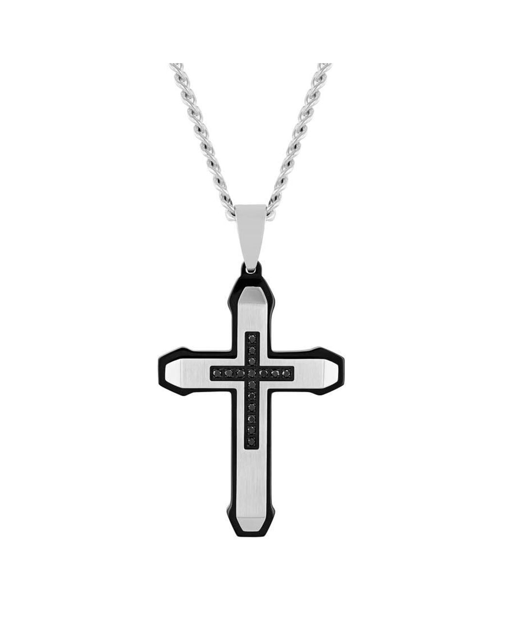 Robert Alton Metallic 15 Ctw Rounded-Edge Stainless Steel Cross Pendant With Diamonds for men