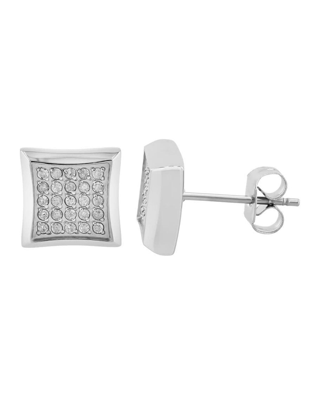 Robert Alton Metallic 1/4Ctw Diamond Stainless Steel Square Stud Earrings for men