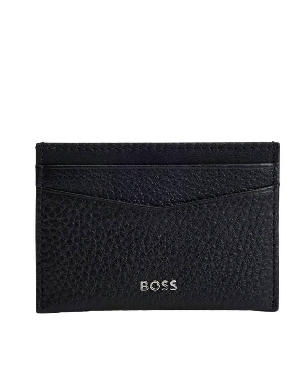 Boss Black Metallic Logo Lettering Card Holder for men